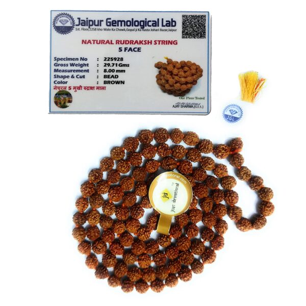 Lab Certified 5 Mukhi Rudraksha Jaap Mala 108 Beads for Personal Care and Puja